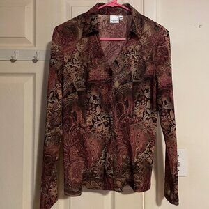Womens Cleo Vintage Sheer Button Down Shirt Top Mixed Pattern Size Medium